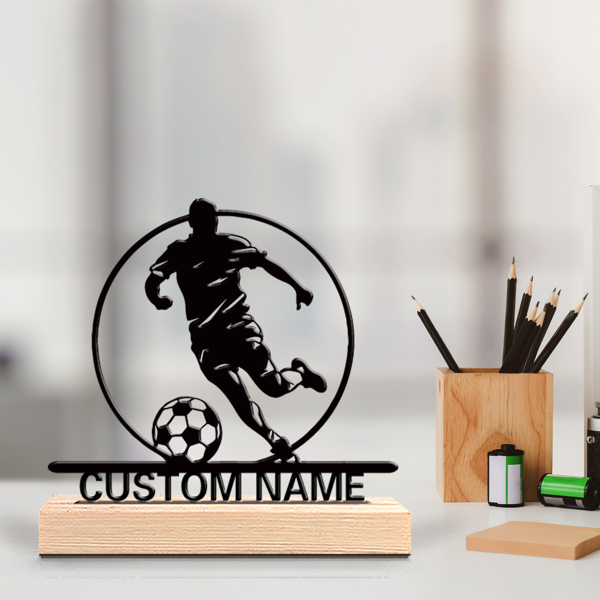 Custom Soccer Player Metal Sta - Home Textiles Products recension och pris
